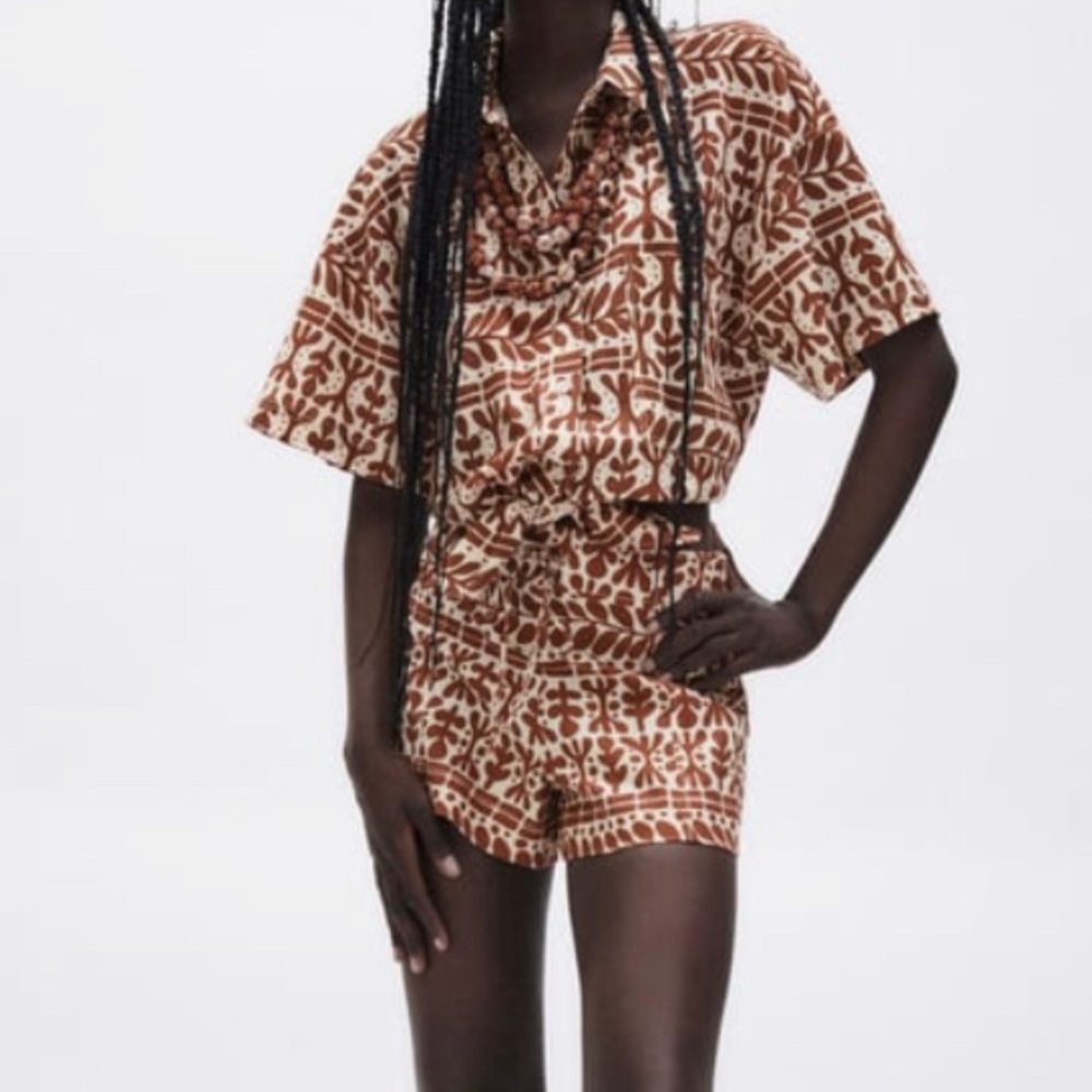 NBW Zara Patterned Linen Shorts - Brown and Cream / Ivory - Best Fit XS / 0 / 25